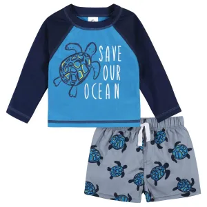2-Piece Baby & Toddler Boys UPF 50  Sea Friends Rash Guard & Swim Trunks Set Gerber Childrenswea