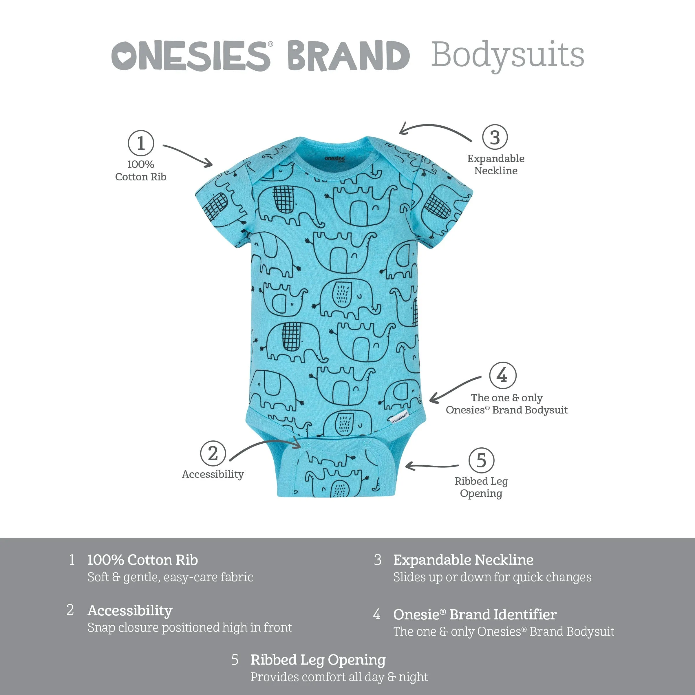 8-Pack Baby Neutral Elephant Onesies Brand Bodysuits Gerber Childrenswea