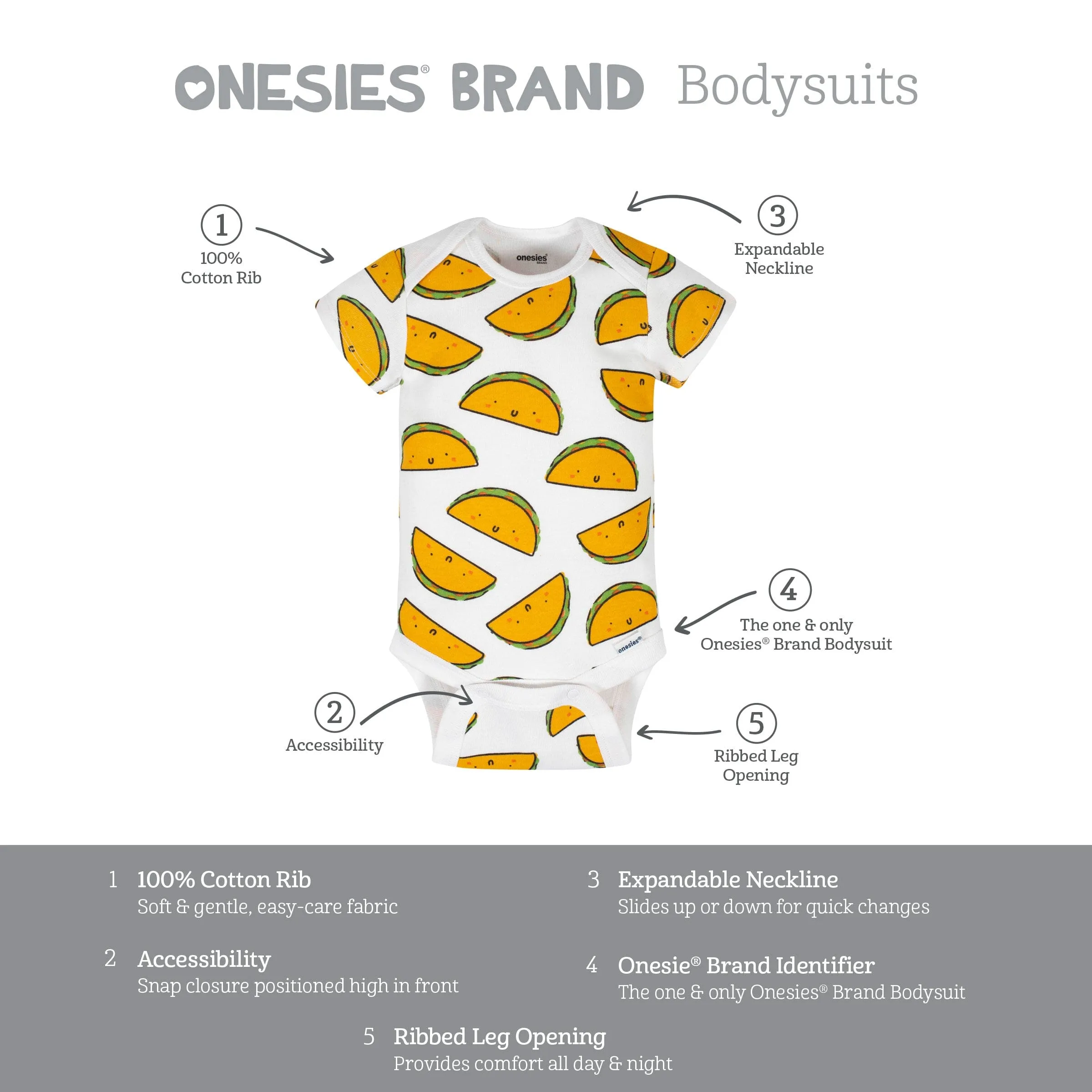 8-Pack Baby Neutral Taco Onesies Brand Bodysuits Gerber Childrenswea