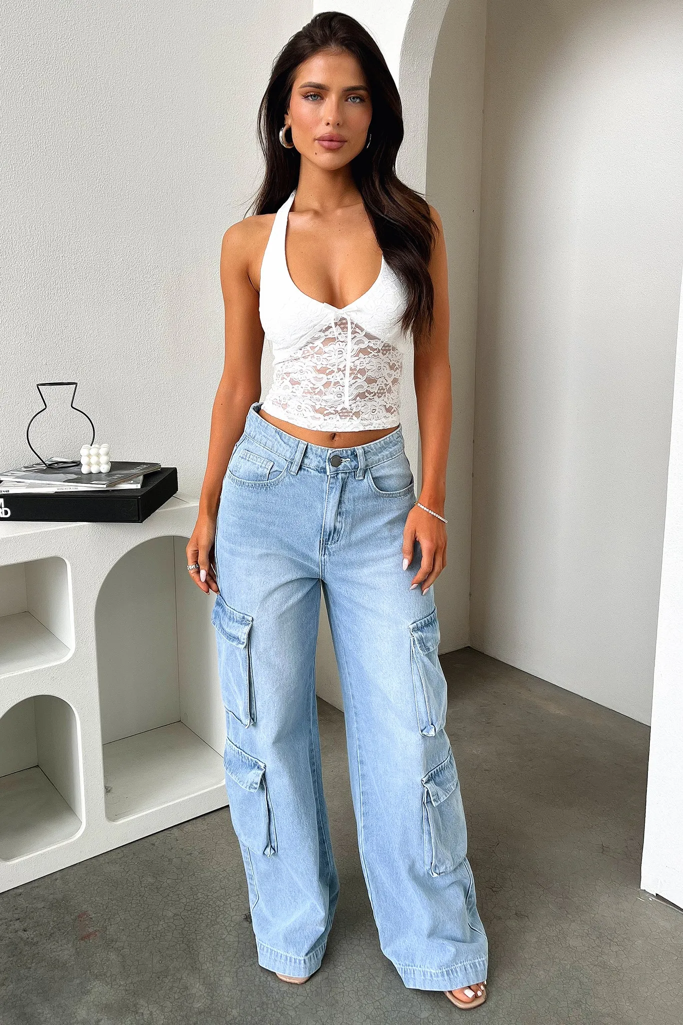 Abigail Lace Halter Top - White