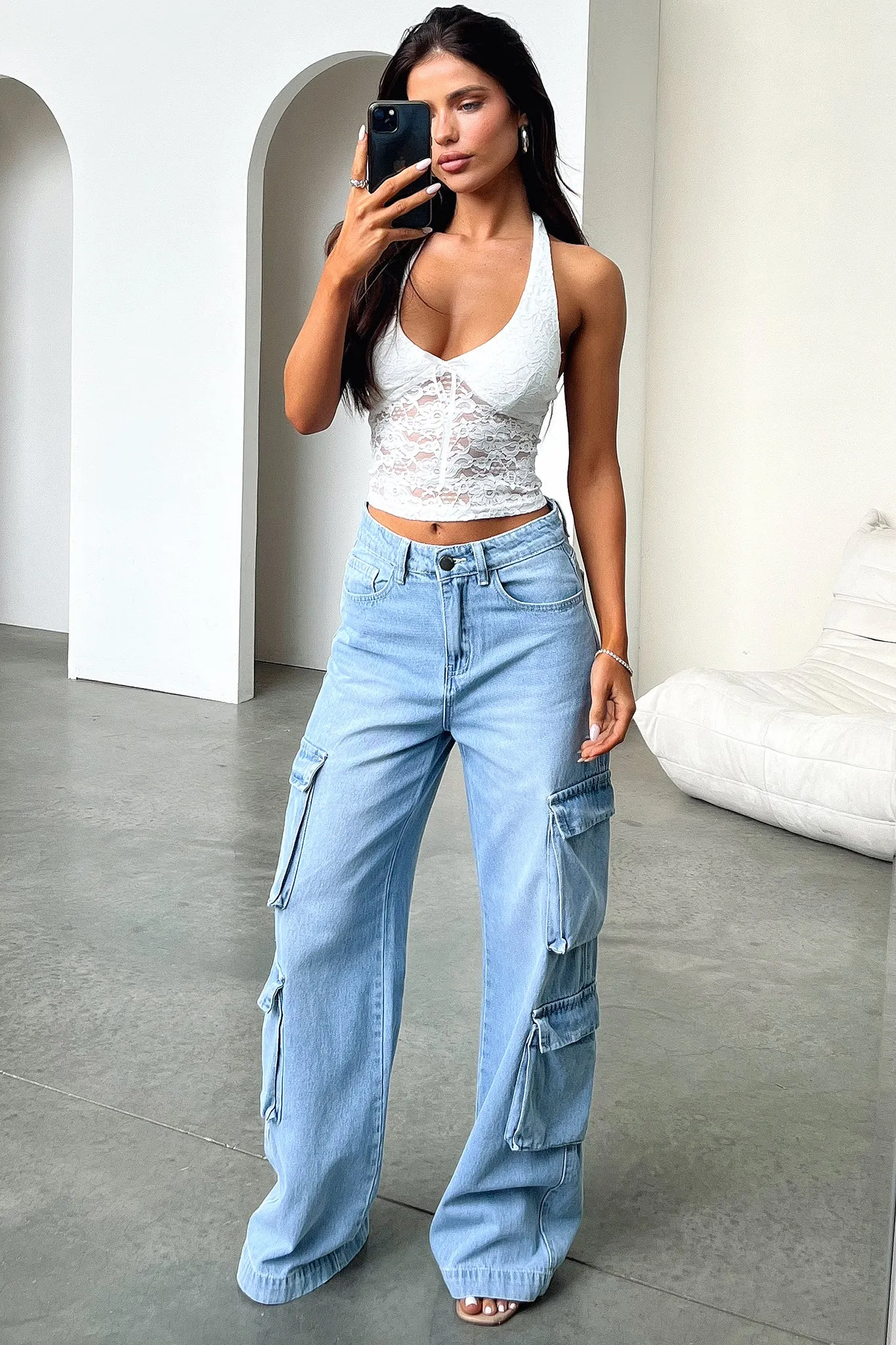 Abigail Lace Halter Top - White