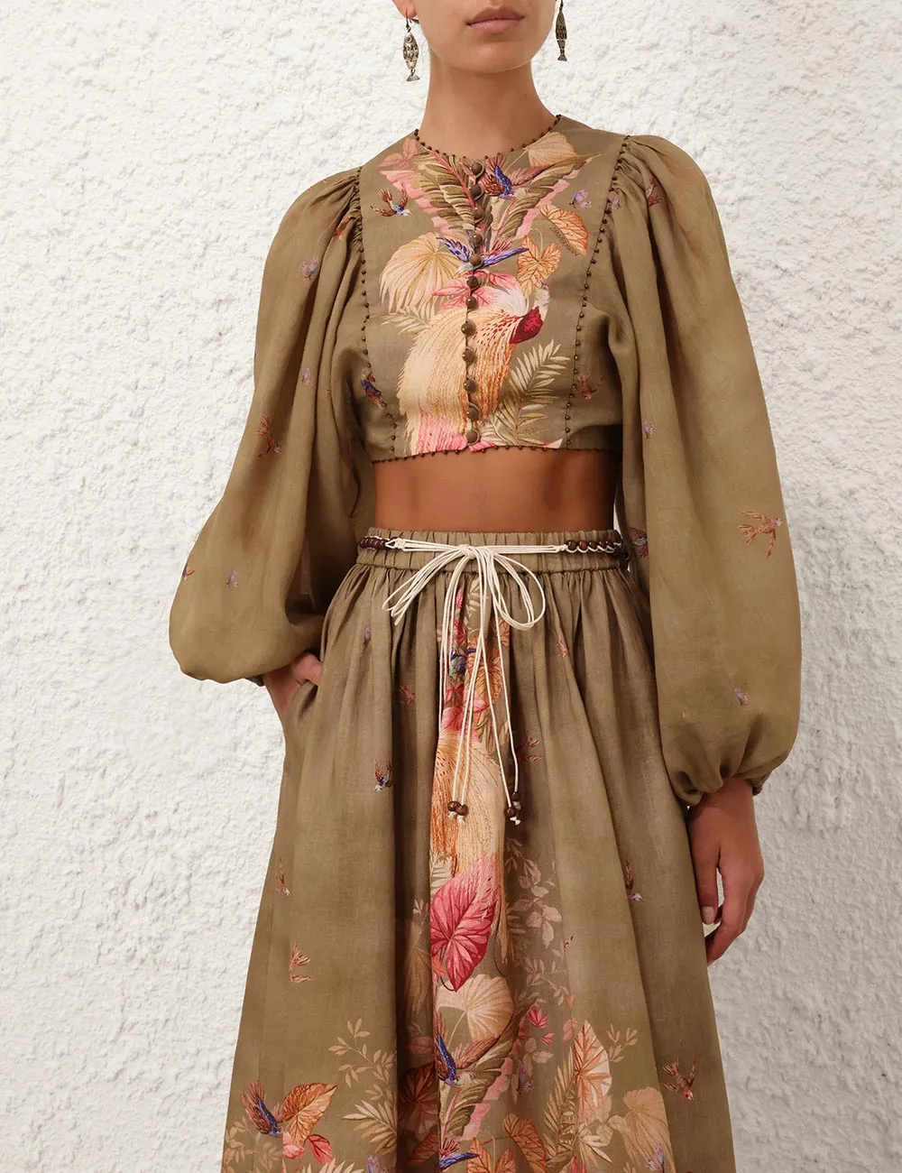 Ascension Cropped Bodice in Khaki Palm Floral