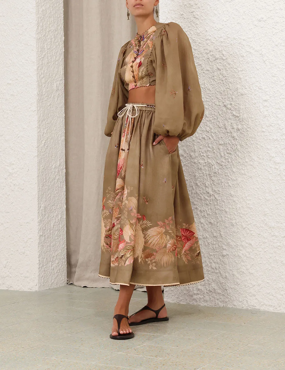 Ascension Cropped Bodice in Khaki Palm Floral