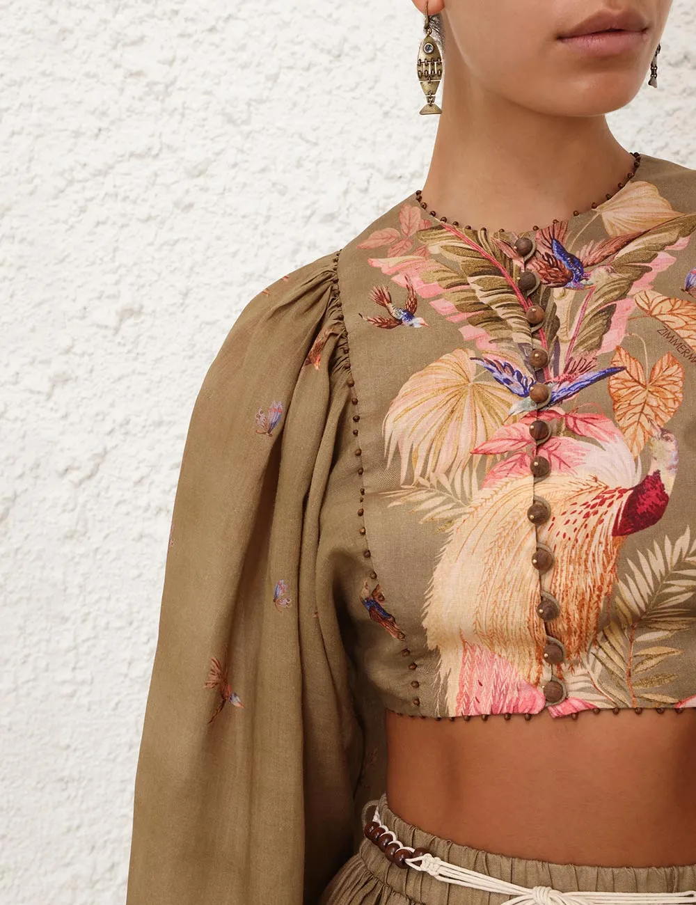 Ascension Cropped Bodice in Khaki Palm Floral
