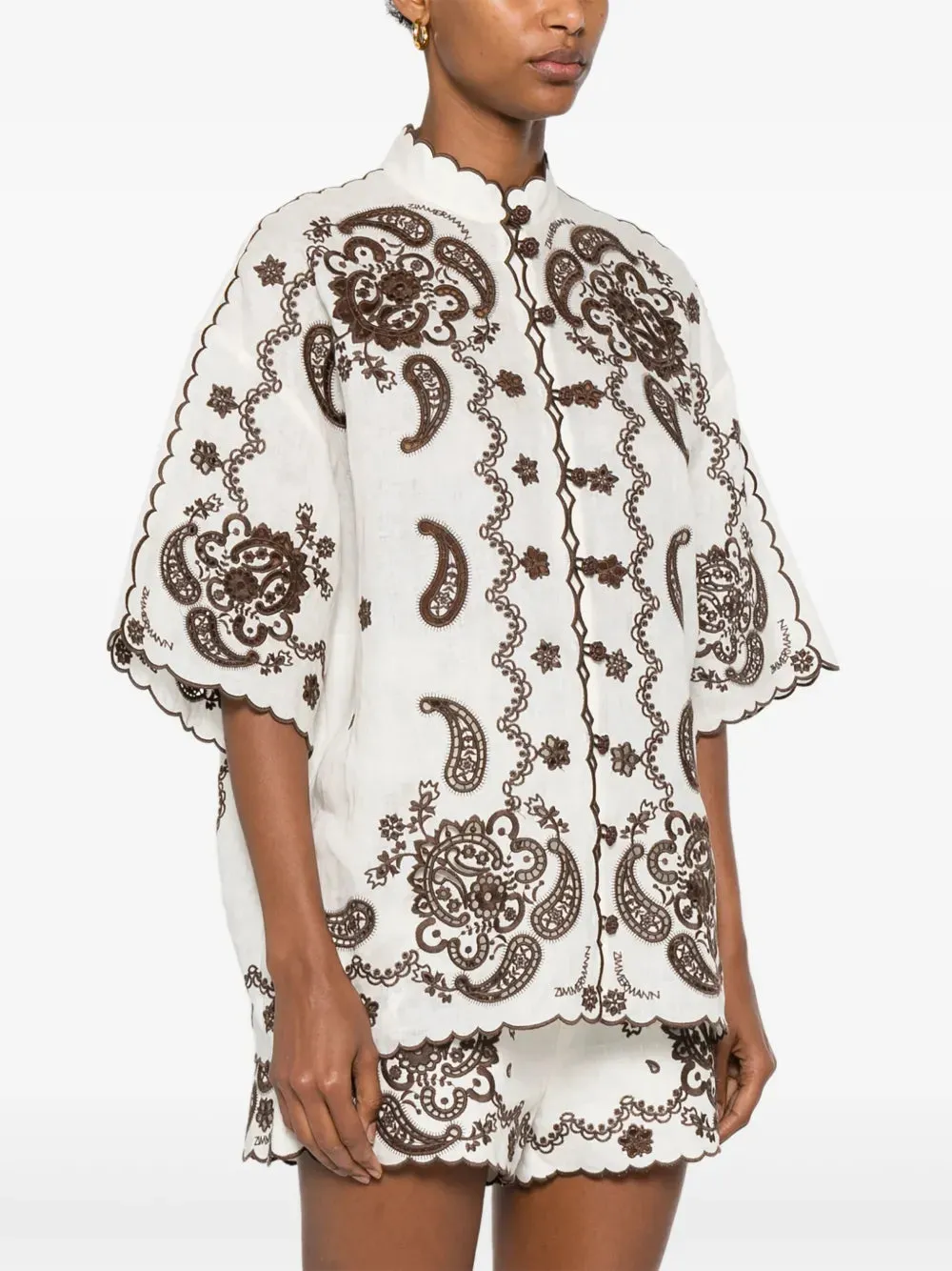 Ascension Embroidered Shirt in Ivory/Chocolate