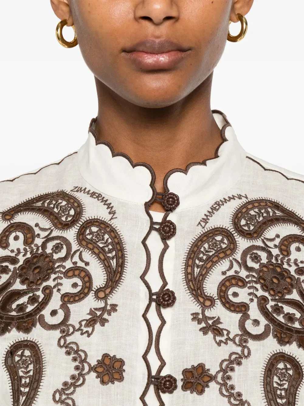 Ascension Embroidered Shirt in Ivory/Chocolate
