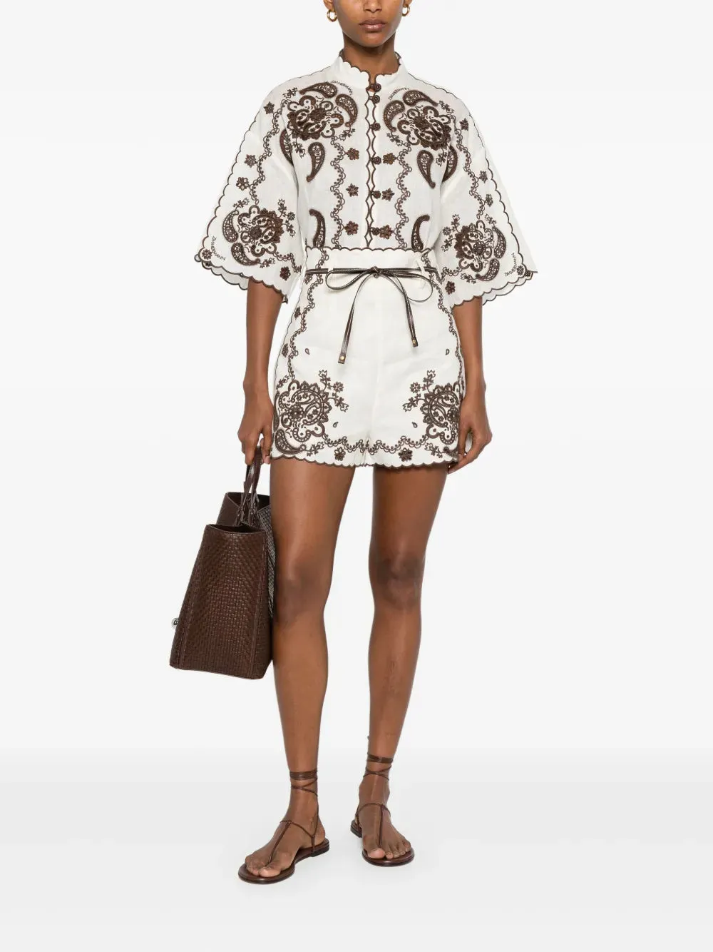 Ascension Embroidered Shirt in Ivory/Chocolate