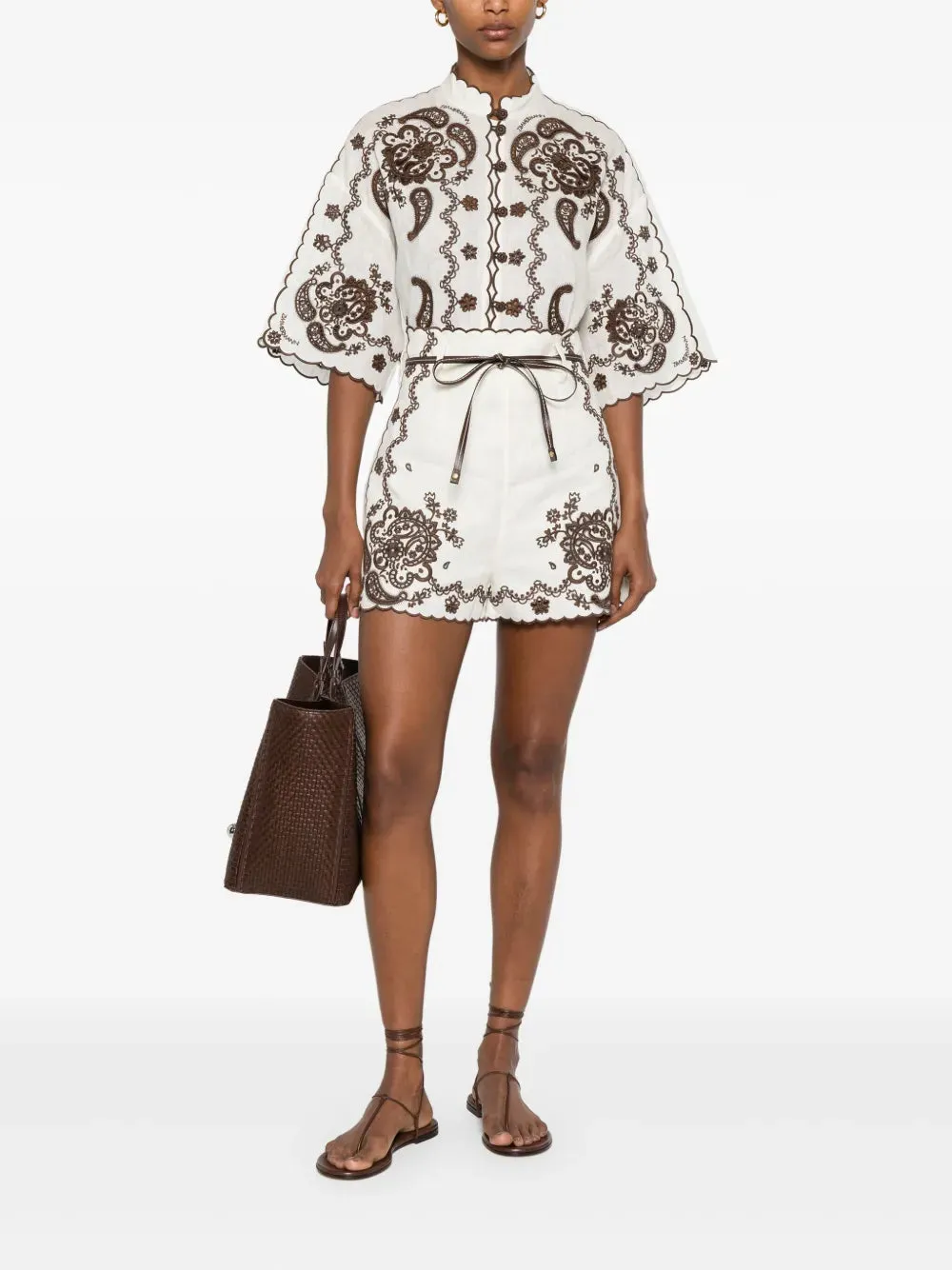 Ascension Embroidered Short in Ivory/Chocolate