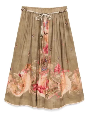 Ascension Midi Skirt in Khaki Palm Floral