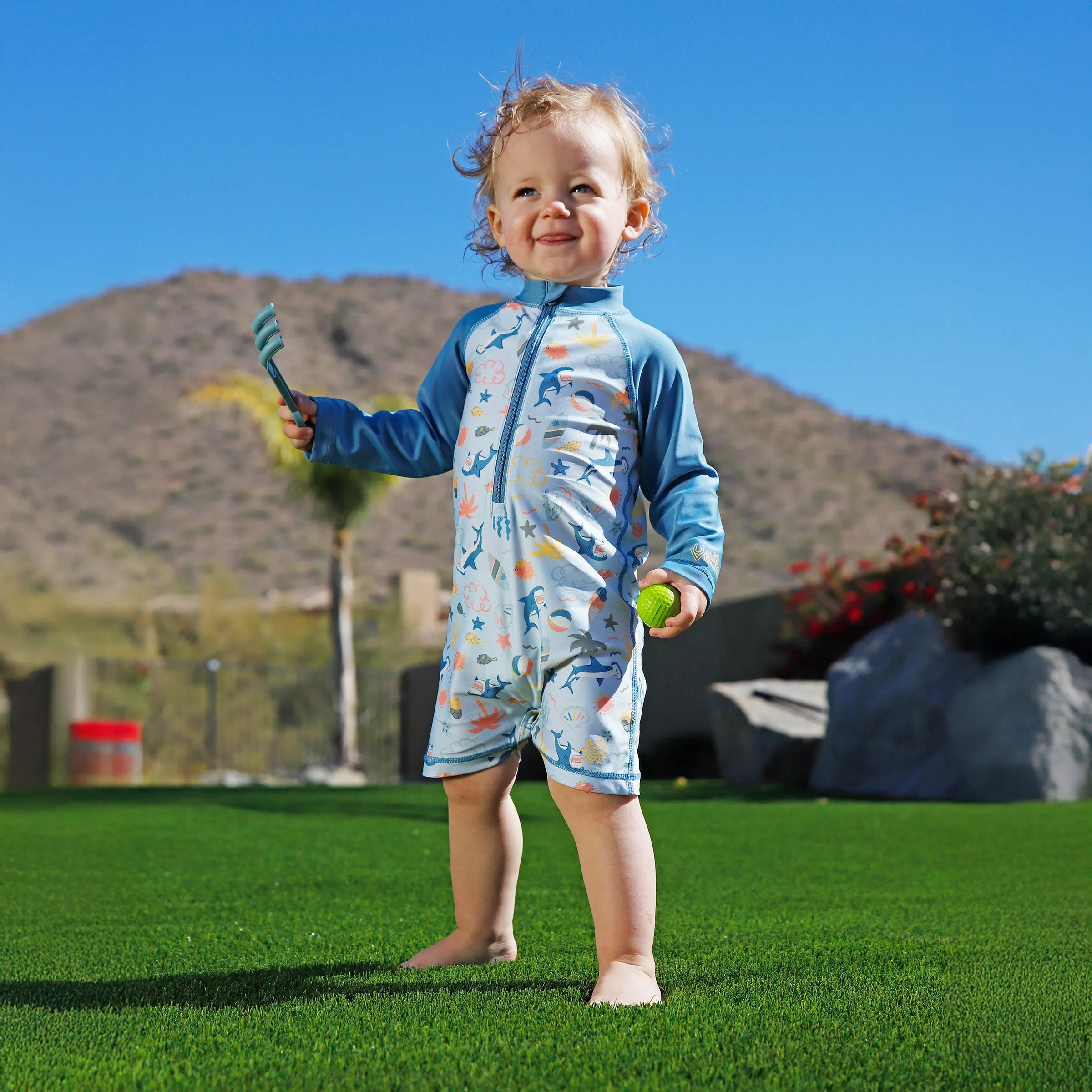Baby Boy's Long Sleeve Swim Romper