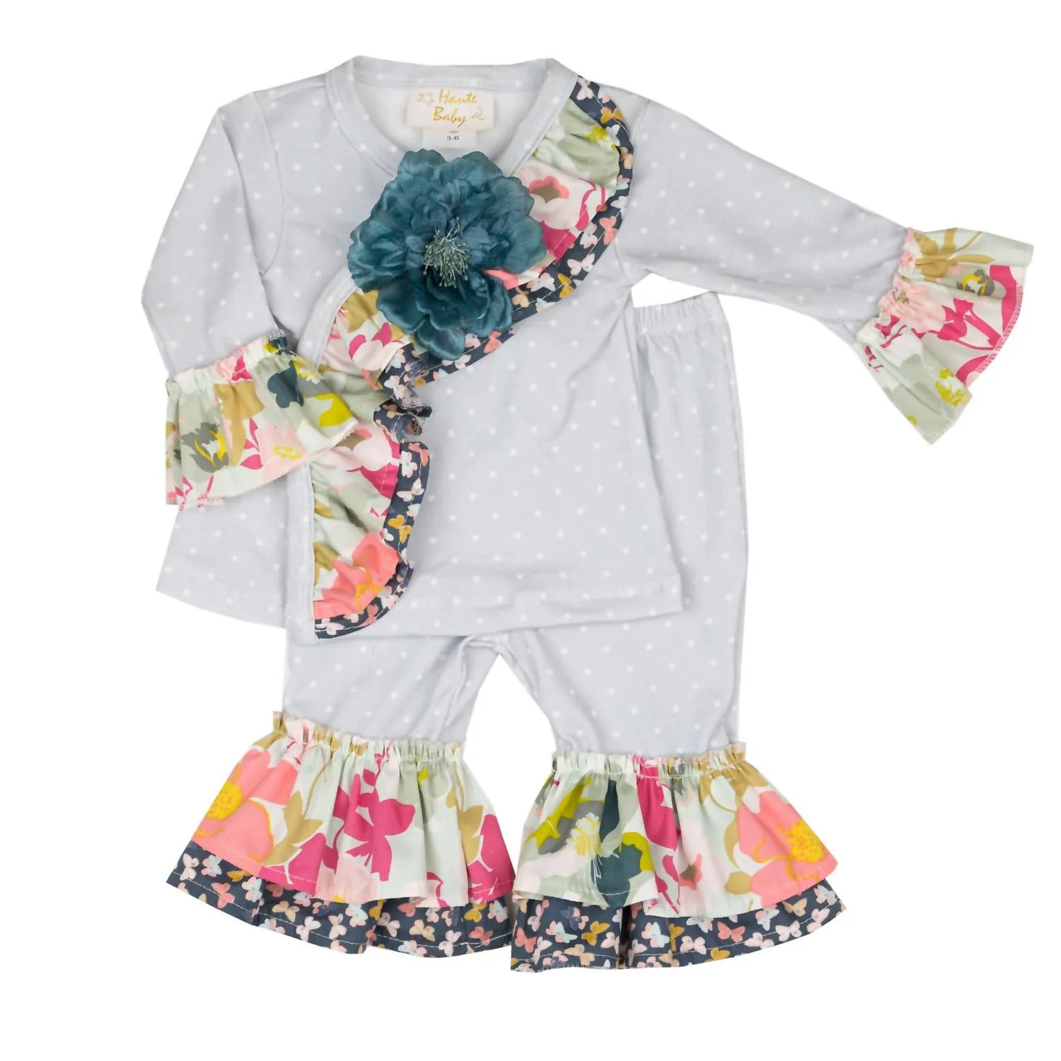 Baby Girls Gracie's Garden 2 Pc. Criss Cross Set In Grey/peach/teal
