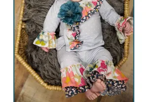 Baby Girls Gracie's Garden 2 Pc. Criss Cross Set In Grey/peach/teal