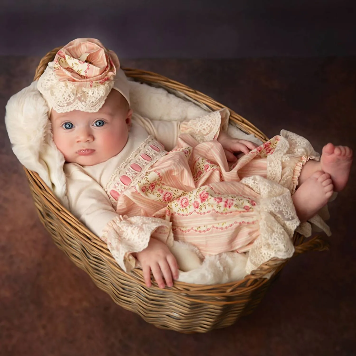 Baby Girls Granny's Favorite Romper In Peach/ivory