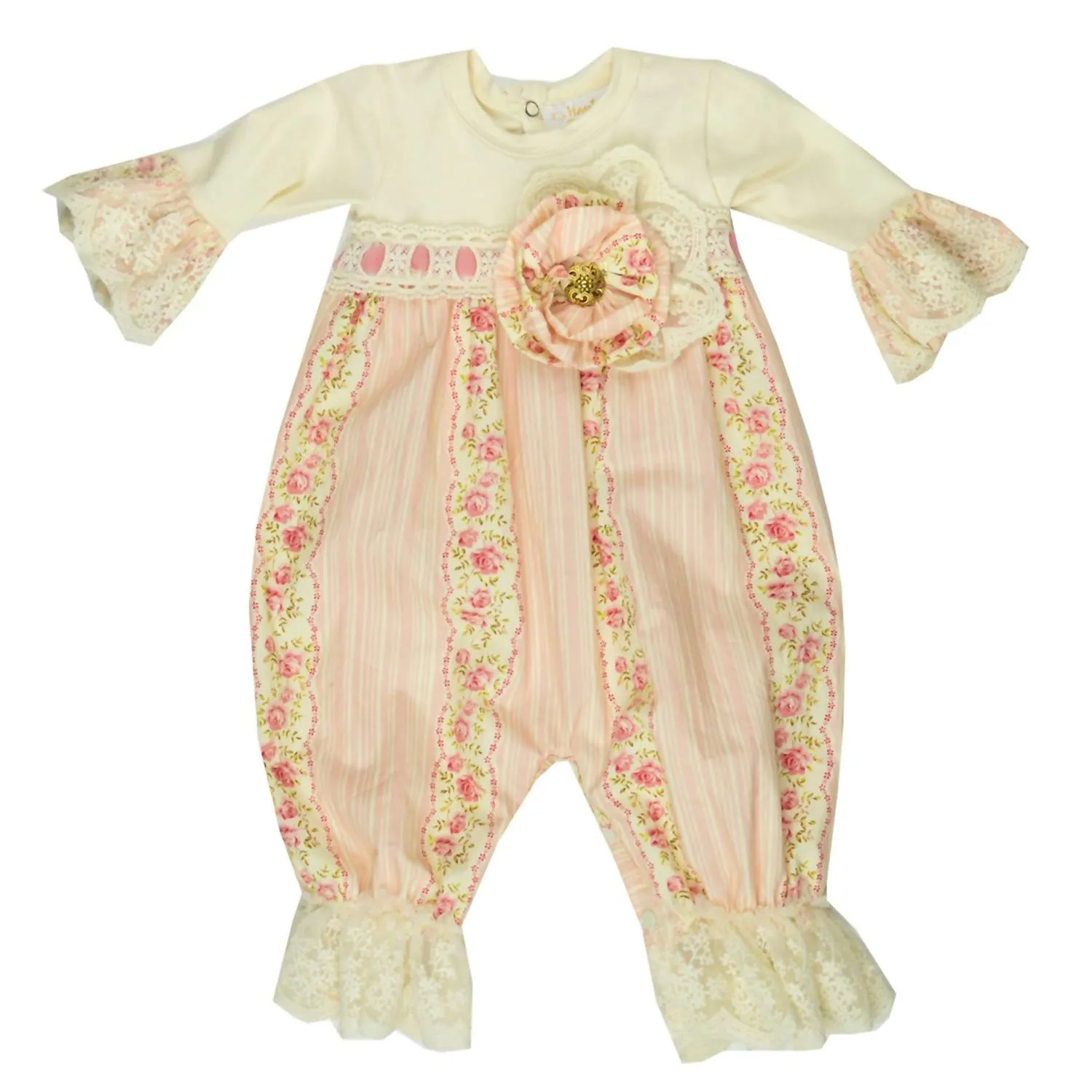 Baby Girls Granny's Favorite Romper In Peach/ivory