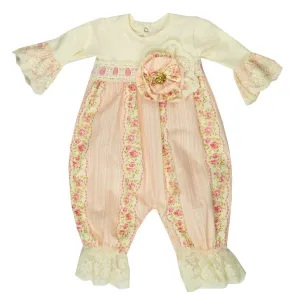 Baby Girls Granny's Favorite Romper In Peach/ivory