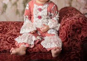 Baby Girls Sweet Blush Romper In Pink/white/grey