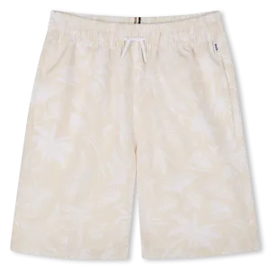 Beige Palms Print Swim Shorts