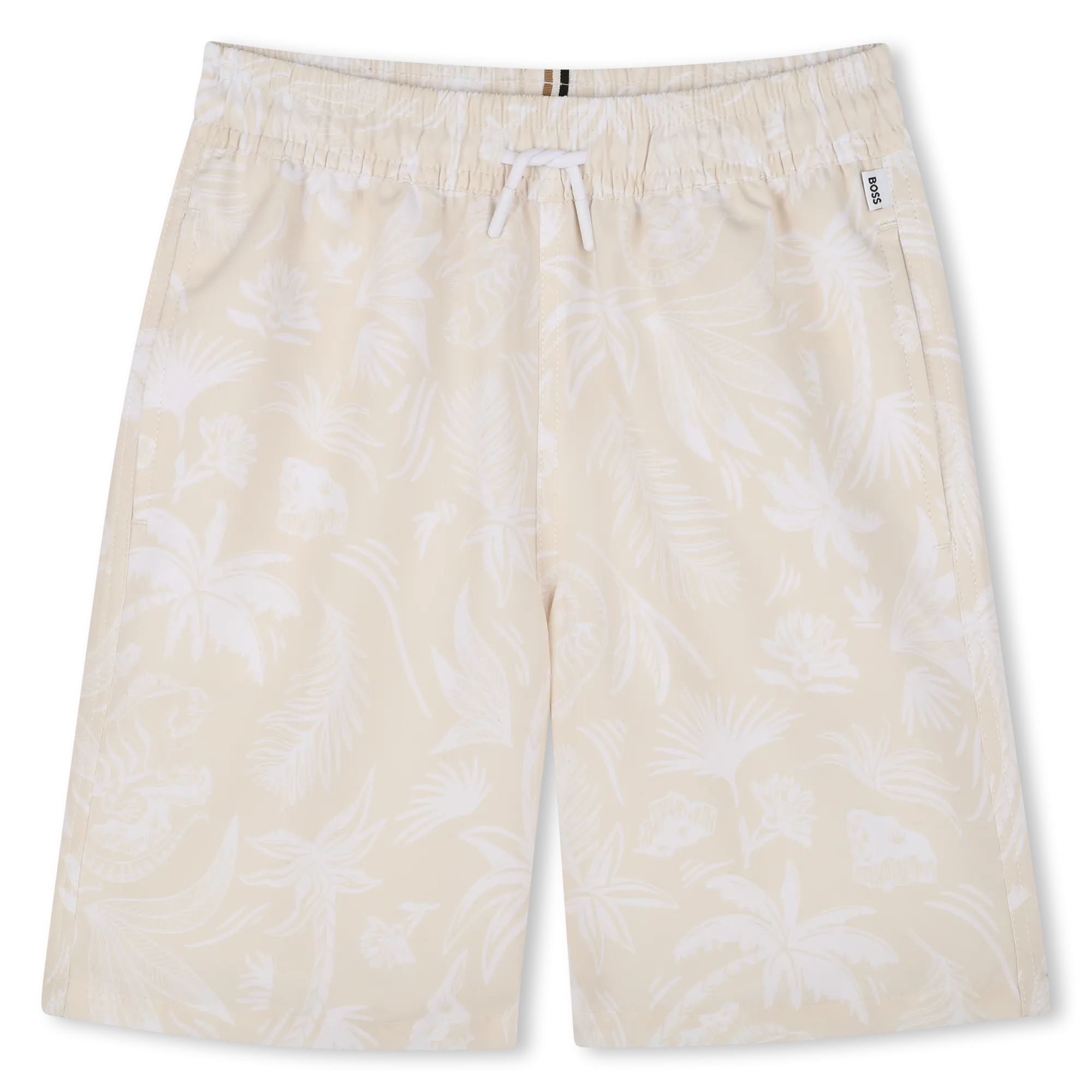 Beige Palms Print Swim Shorts