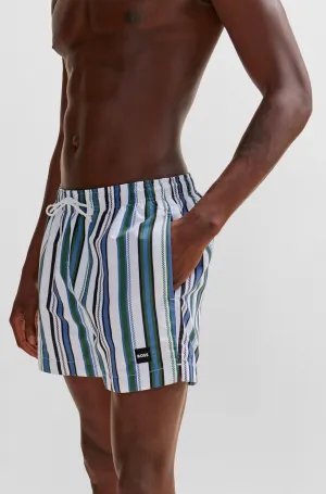 Boss Fully Lined Swim Shorts In Striped Quick-Dry Fabric - Men