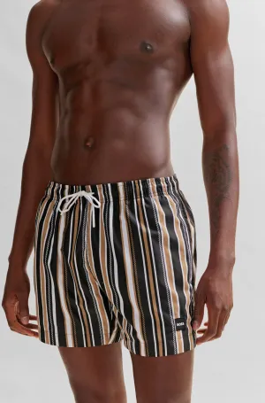 Boss Fully Lined Swim Shorts In Striped Quick-Dry Fabric - Men