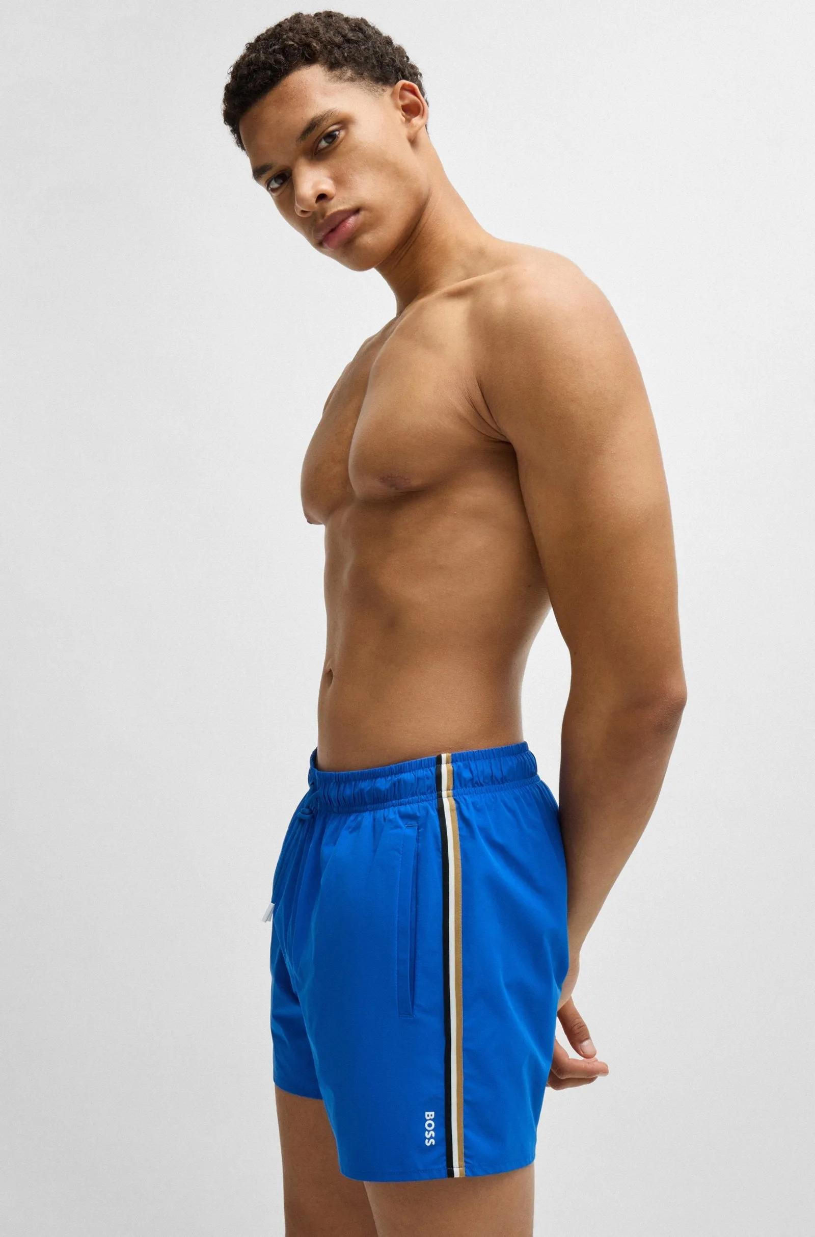 Boss Fully Lined Swim Shorts With Signature Stripe - Men