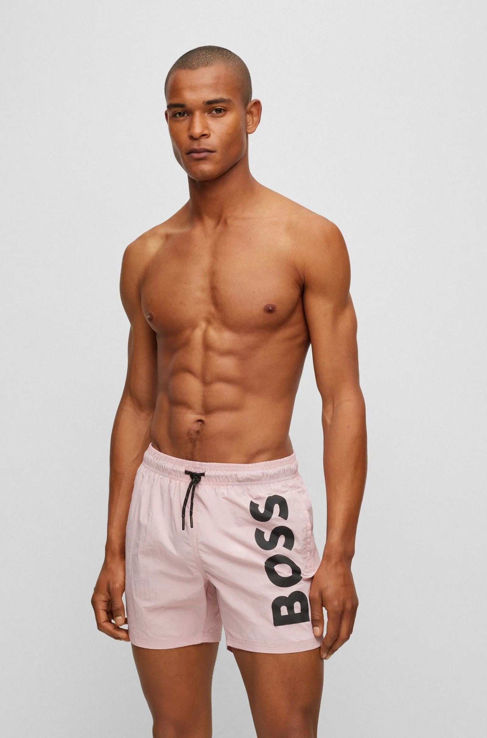 Boss Quick-Dry Swim Shorts With Large Logo Print - Men