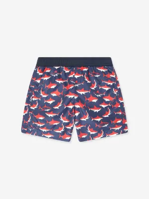 Boys Shark Print Swim Shorts in Blue