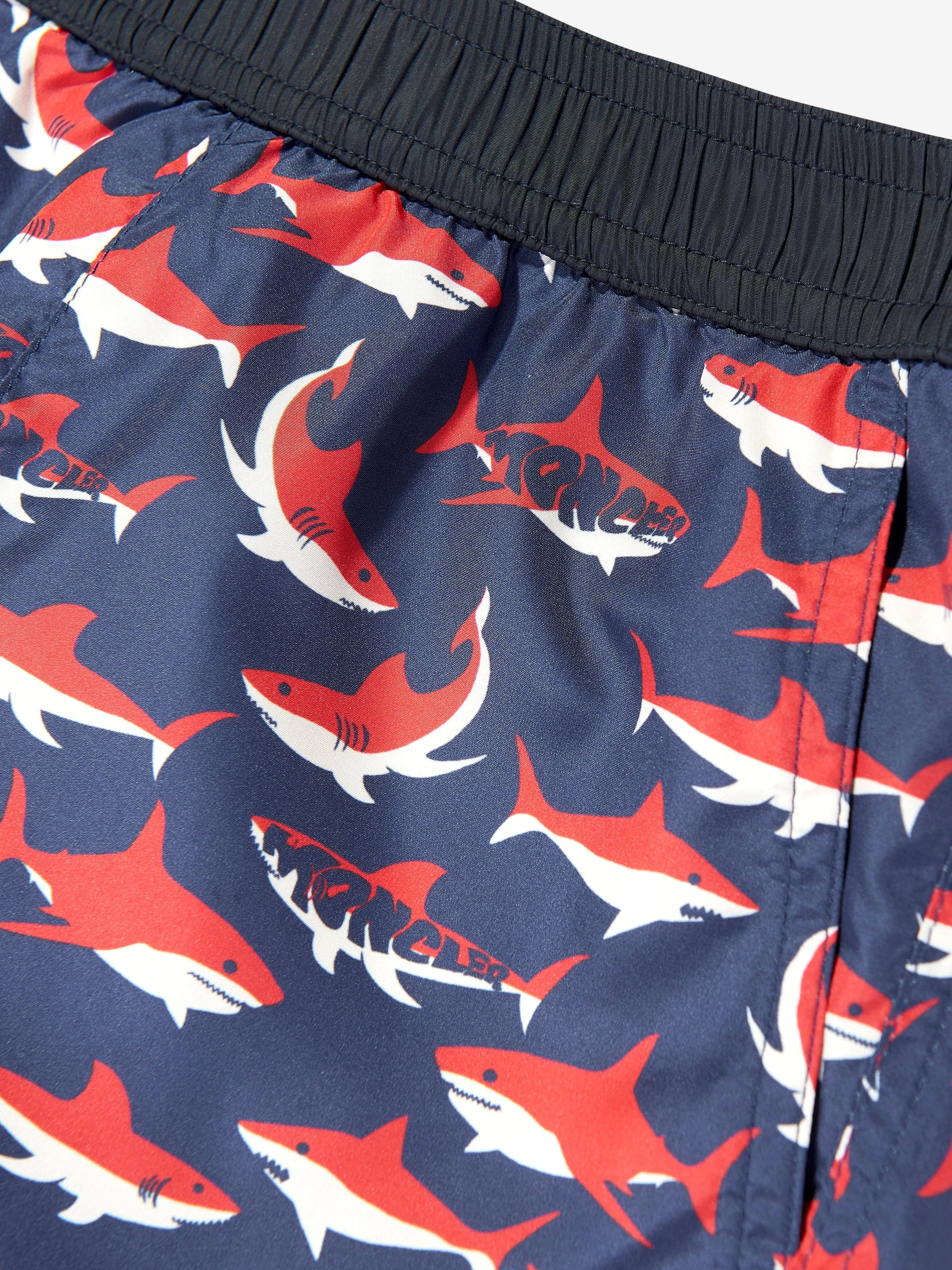 Boys Shark Print Swim Shorts in Blue