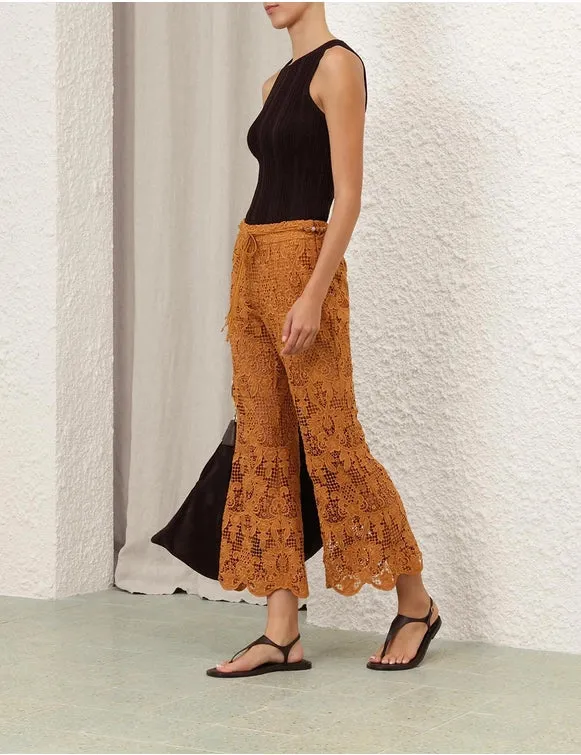 Coco Lace Flare Pant in Biscuit