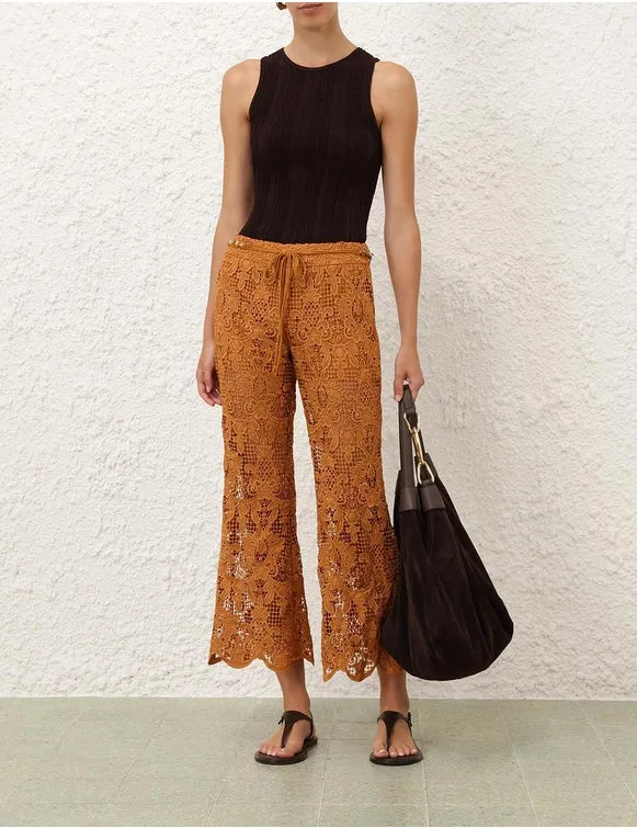 Coco Lace Flare Pant in Biscuit