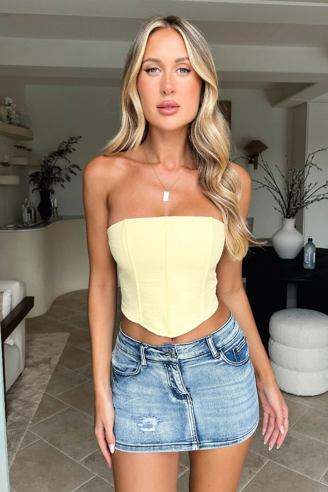 Elisa Strapless Corset Top - Yellow