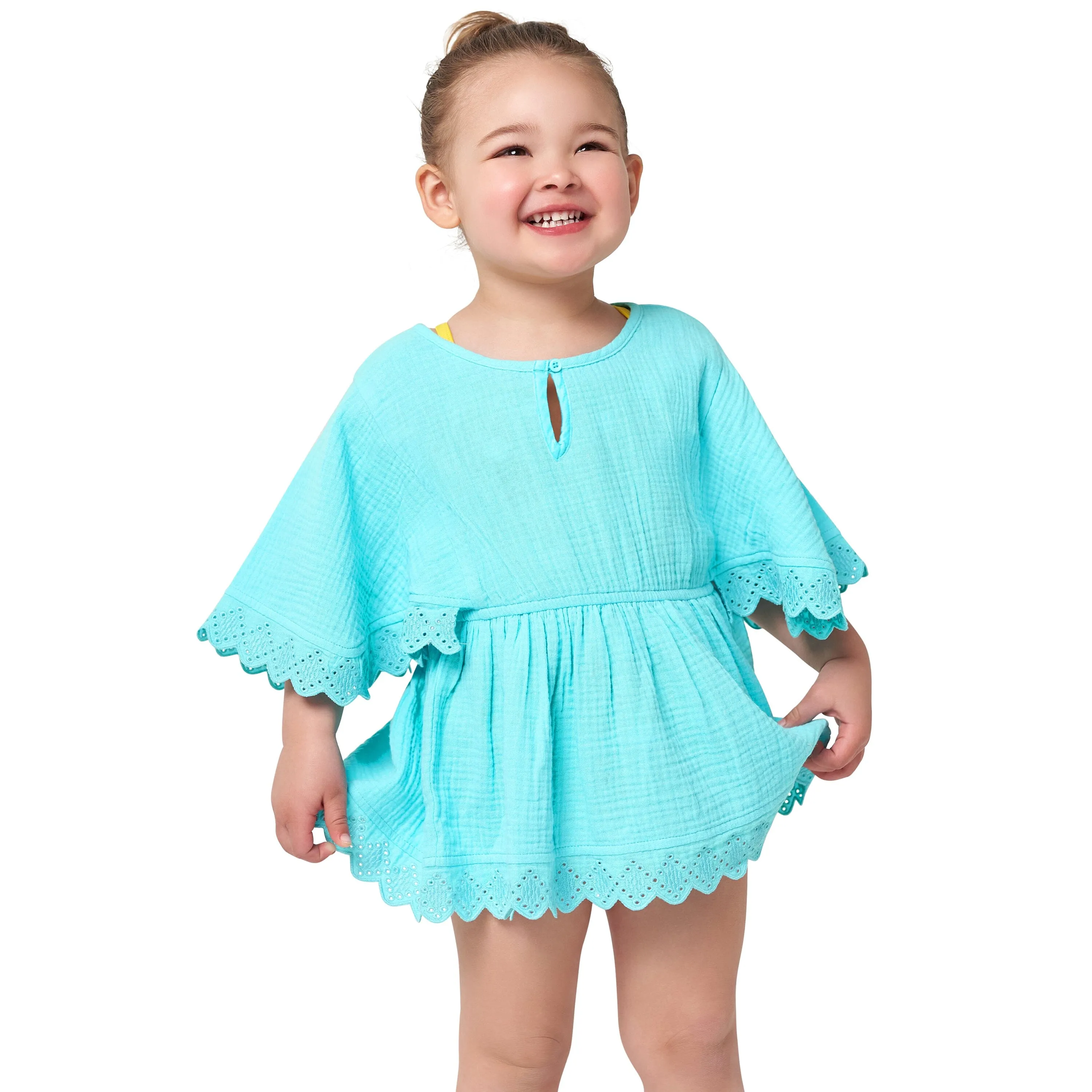 Embroidered Baby & Toddler Girls Aqua Gauze Kaftan Swim Coverup Gerber Childrenswea