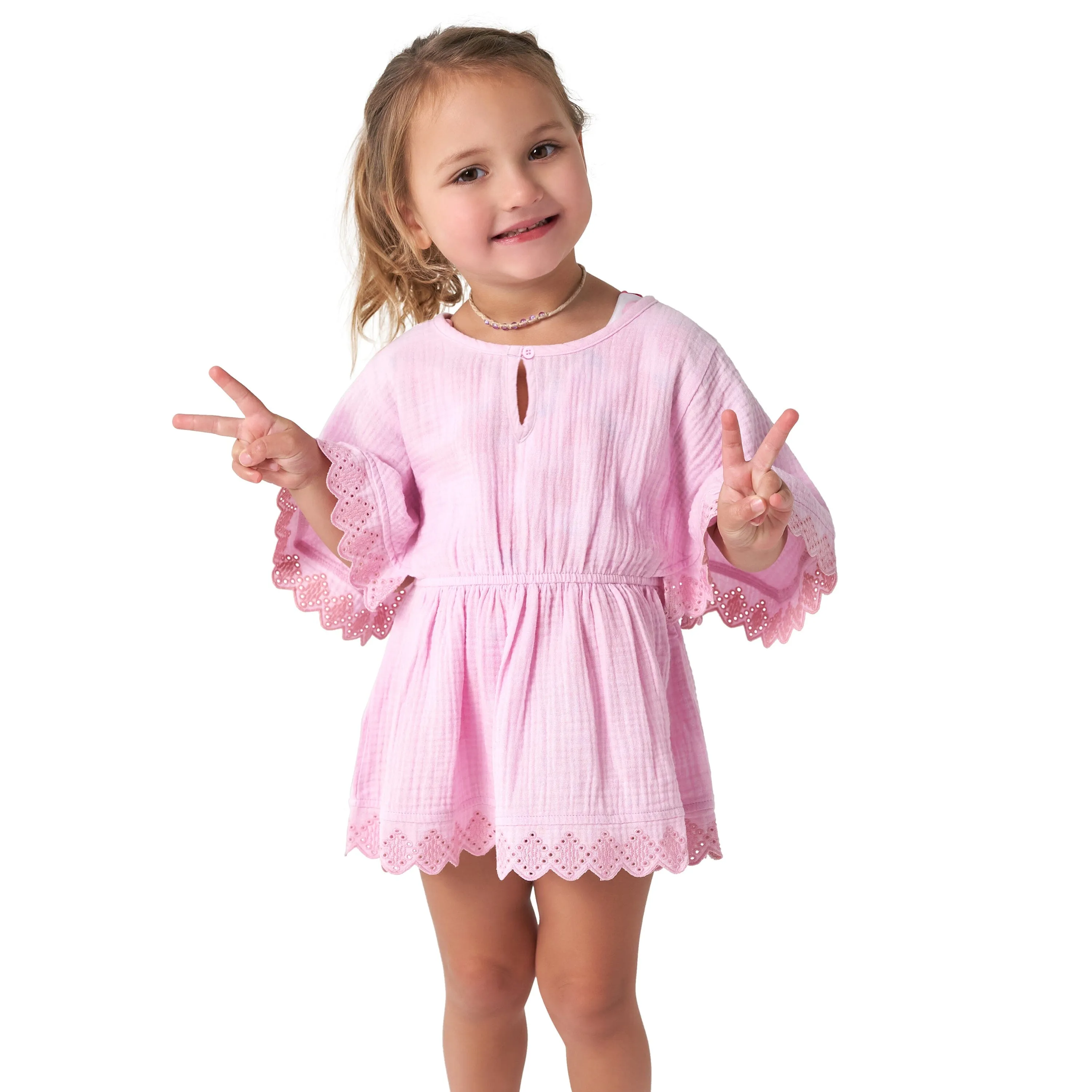 Embroidered Baby & Toddler Girls Light Pink Gauze Kaftan Swim Coverup Gerber Childrenswea