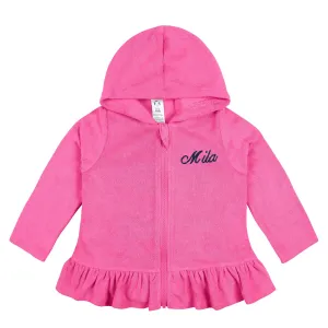 Embroidered Baby & Toddler Girls Pink Hooded Zip Front Terry Swim Coverup Gerber Childrenswea