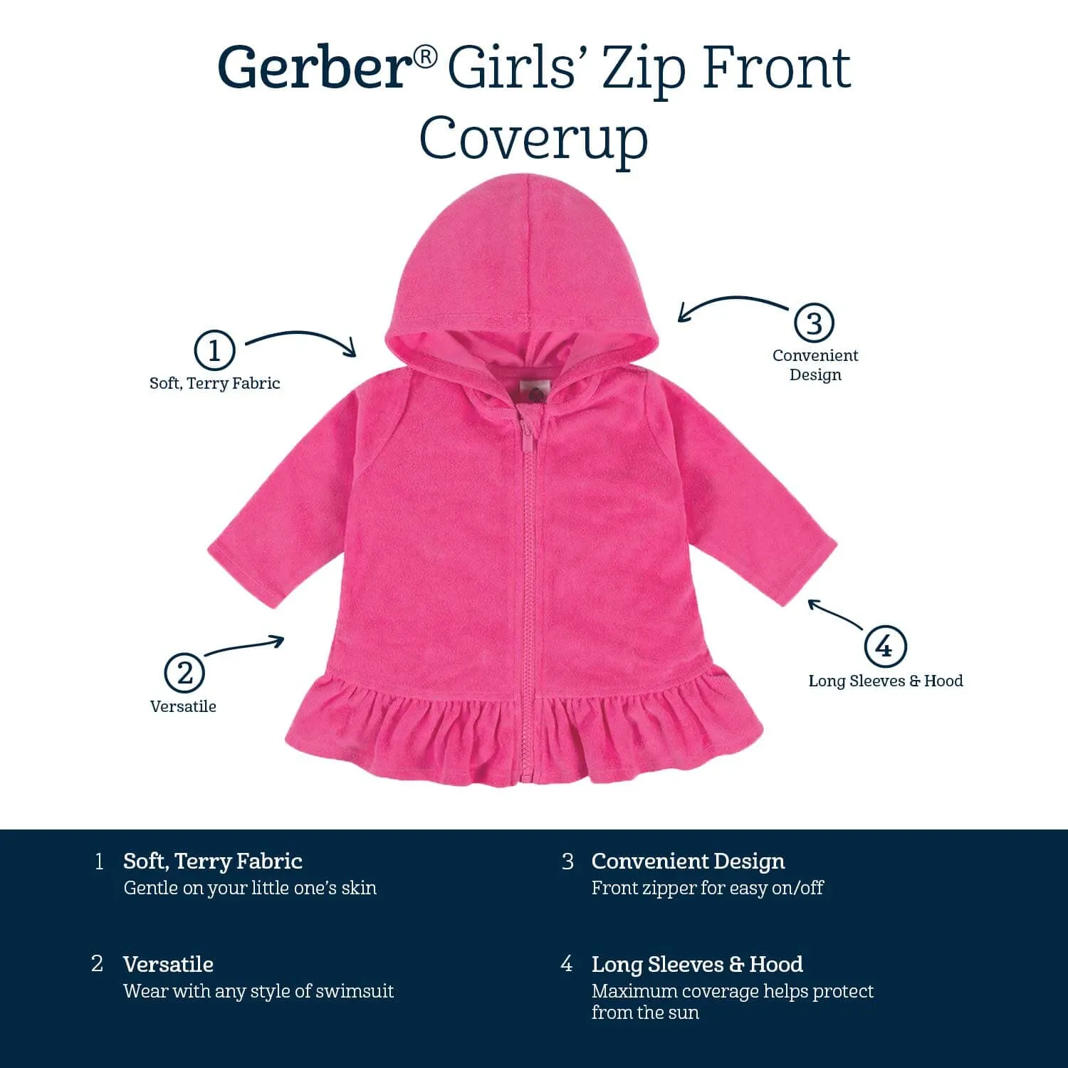 Embroidered Baby & Toddler Girls Pink Hooded Zip Front Terry Swim Coverup Gerber Childrenswea