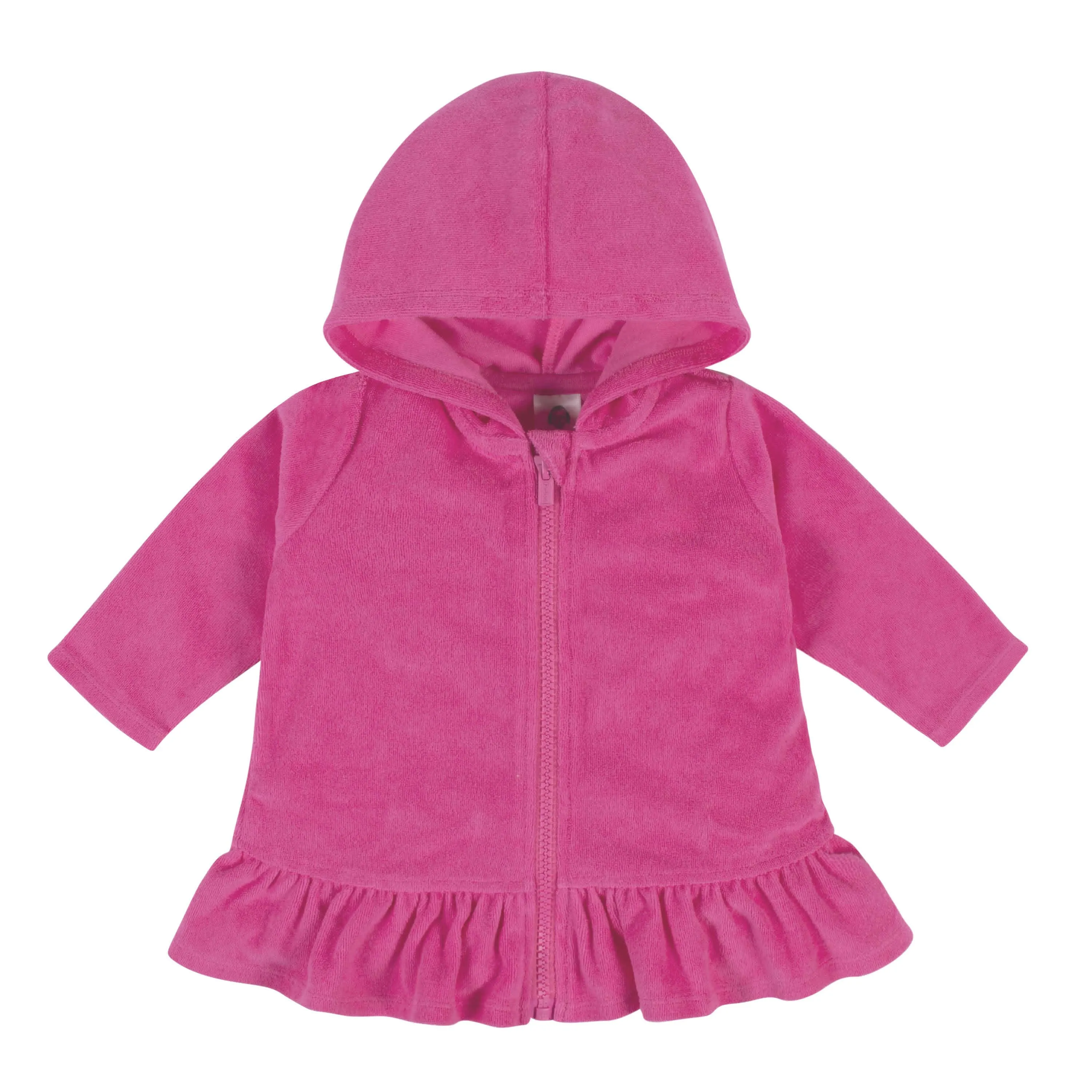 Embroidered Baby & Toddler Girls Pink Hooded Zip Front Terry Swim Coverup Gerber Childrenswea