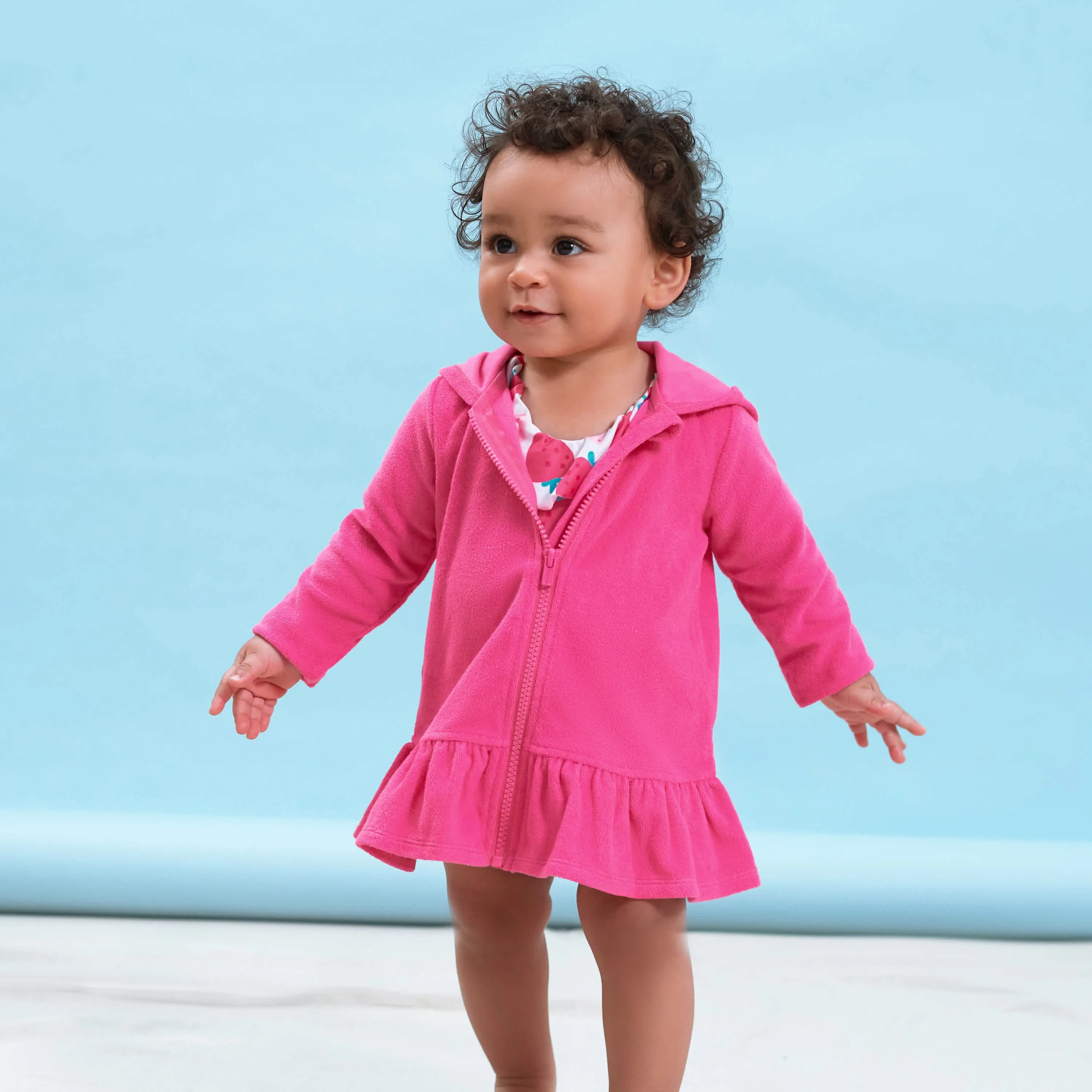 Embroidered Baby & Toddler Girls Pink Hooded Zip Front Terry Swim Coverup Gerber Childrenswea