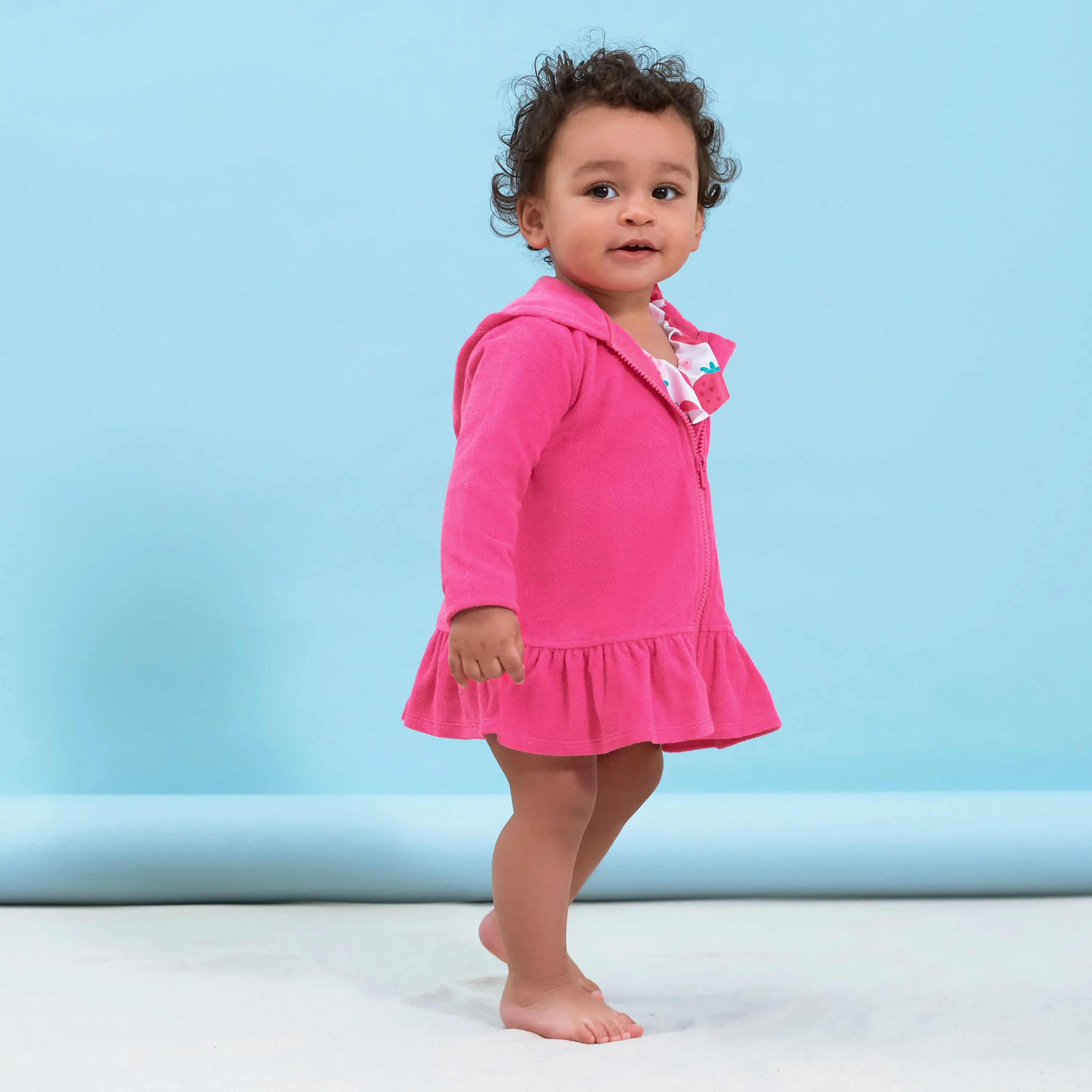 Embroidered Baby & Toddler Girls Pink Hooded Zip Front Terry Swim Coverup Gerber Childrenswea