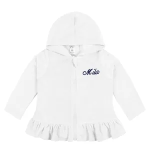 Embroidered Baby & Toddler Girls White Hooded Zip Front Terry Swim Coverup Gerber Childrenswea