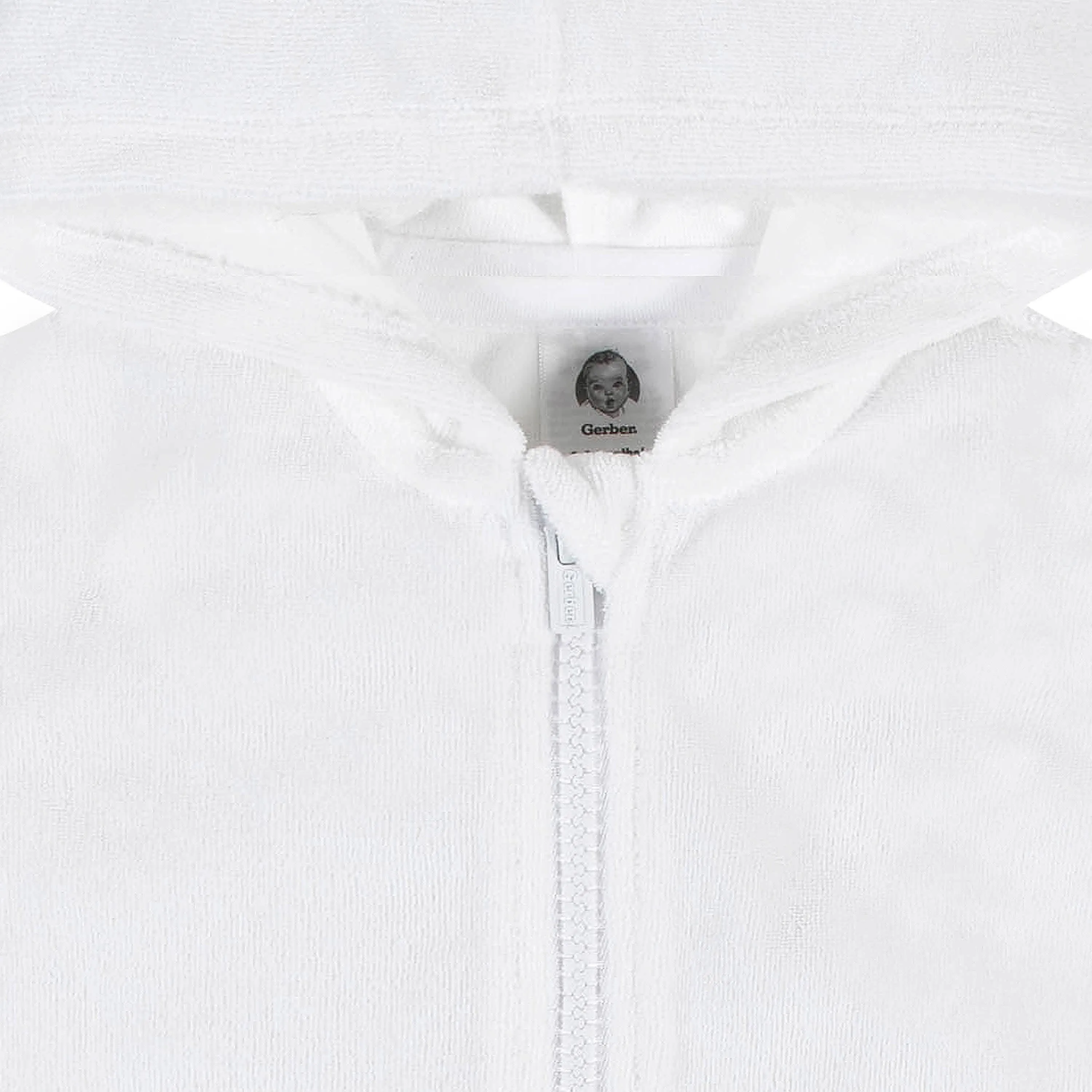Embroidered Baby & Toddler Girls White Hooded Zip Front Terry Swim Coverup Gerber Childrenswea