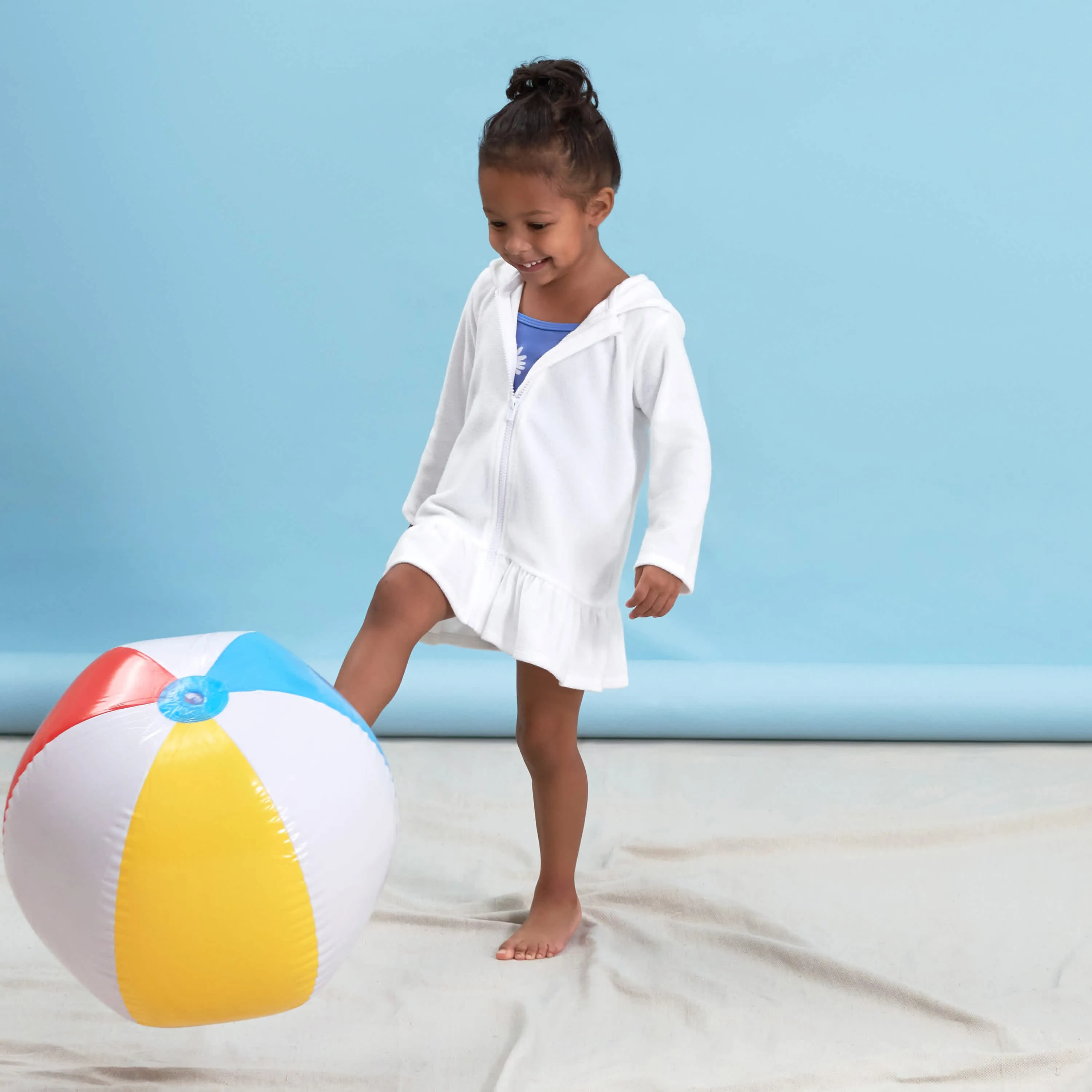 Embroidered Baby & Toddler Girls White Hooded Zip Front Terry Swim Coverup Gerber Childrenswea