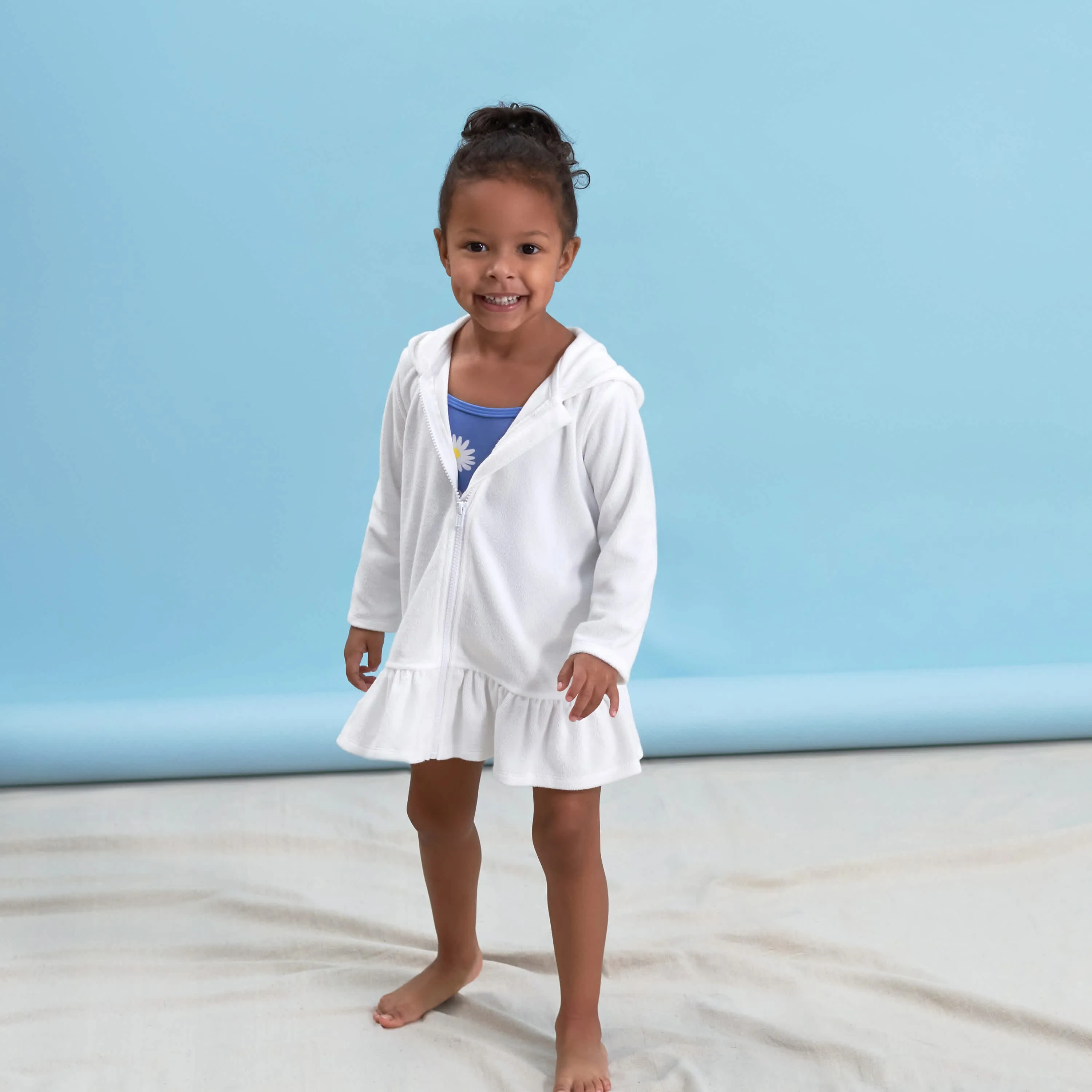 Embroidered Baby & Toddler Girls White Hooded Zip Front Terry Swim Coverup Gerber Childrenswea