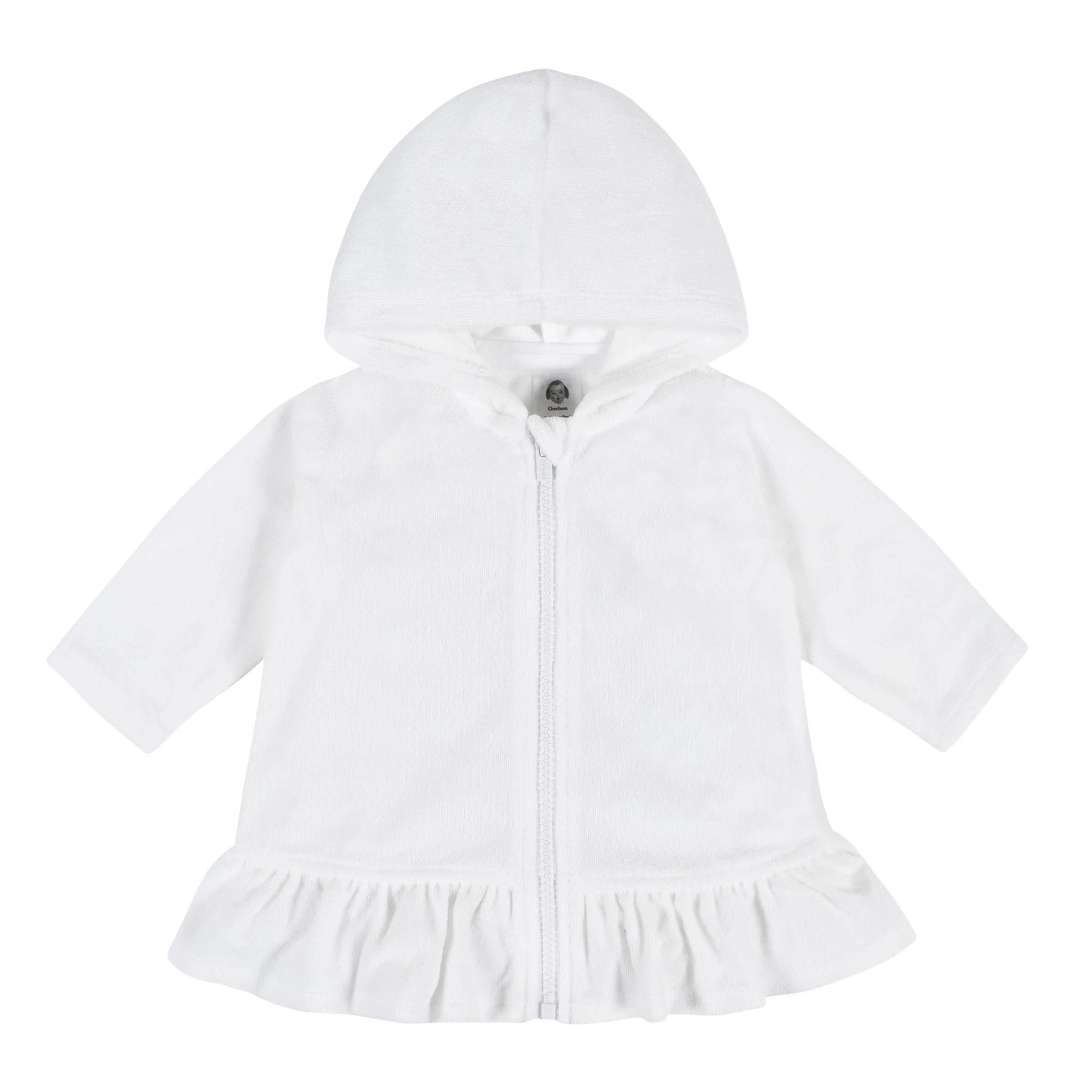 Embroidered Baby & Toddler Girls White Hooded Zip Front Terry Swim Coverup Gerber Childrenswea