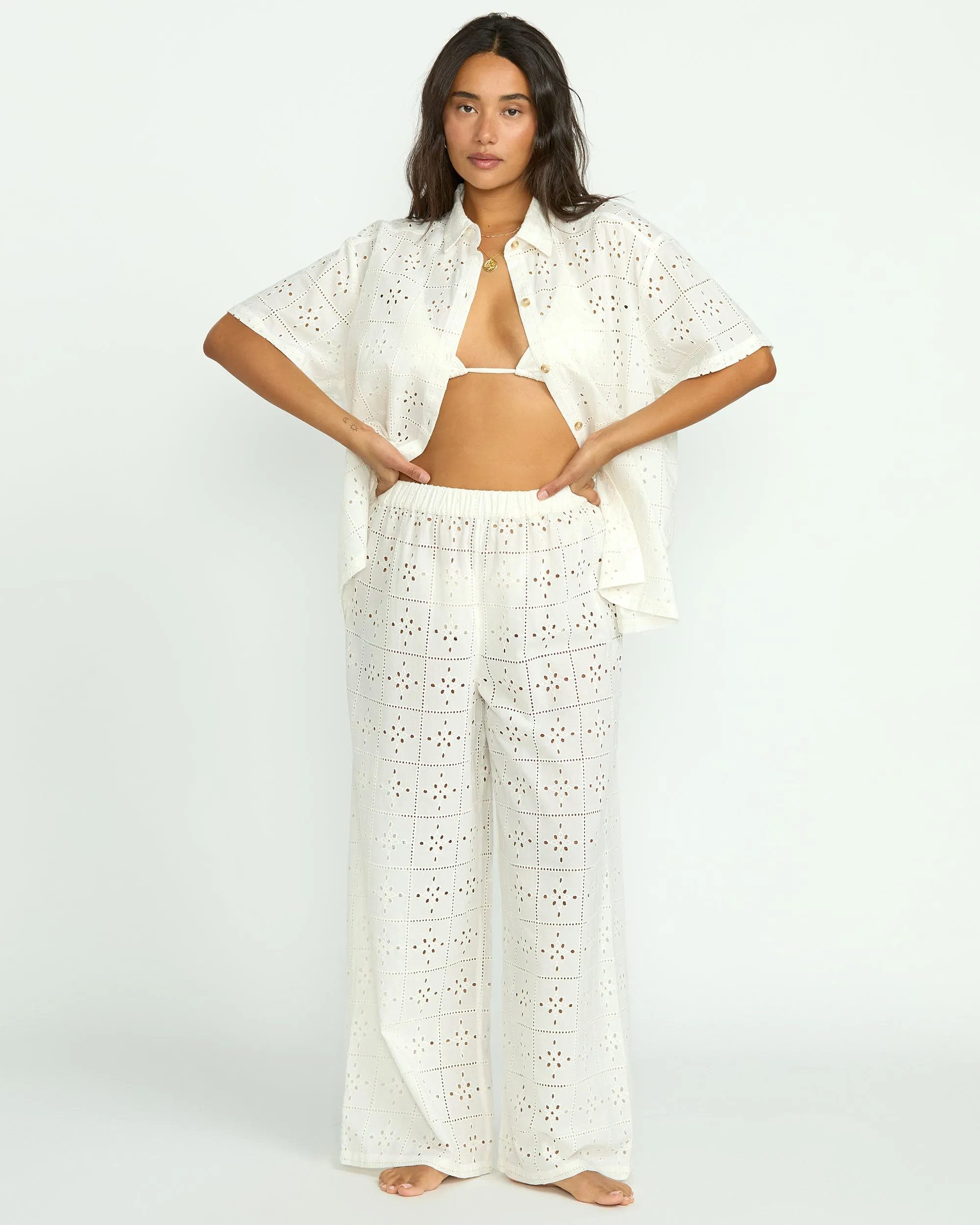Eyelet Crush Beach Coverup Pants - Salt Crystal Billabong