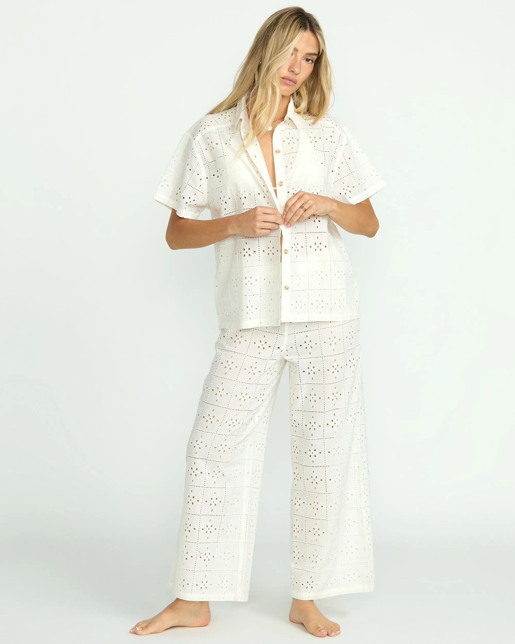 Eyelet Crush Beach Coverup Top - Salt Crystal Billabong
