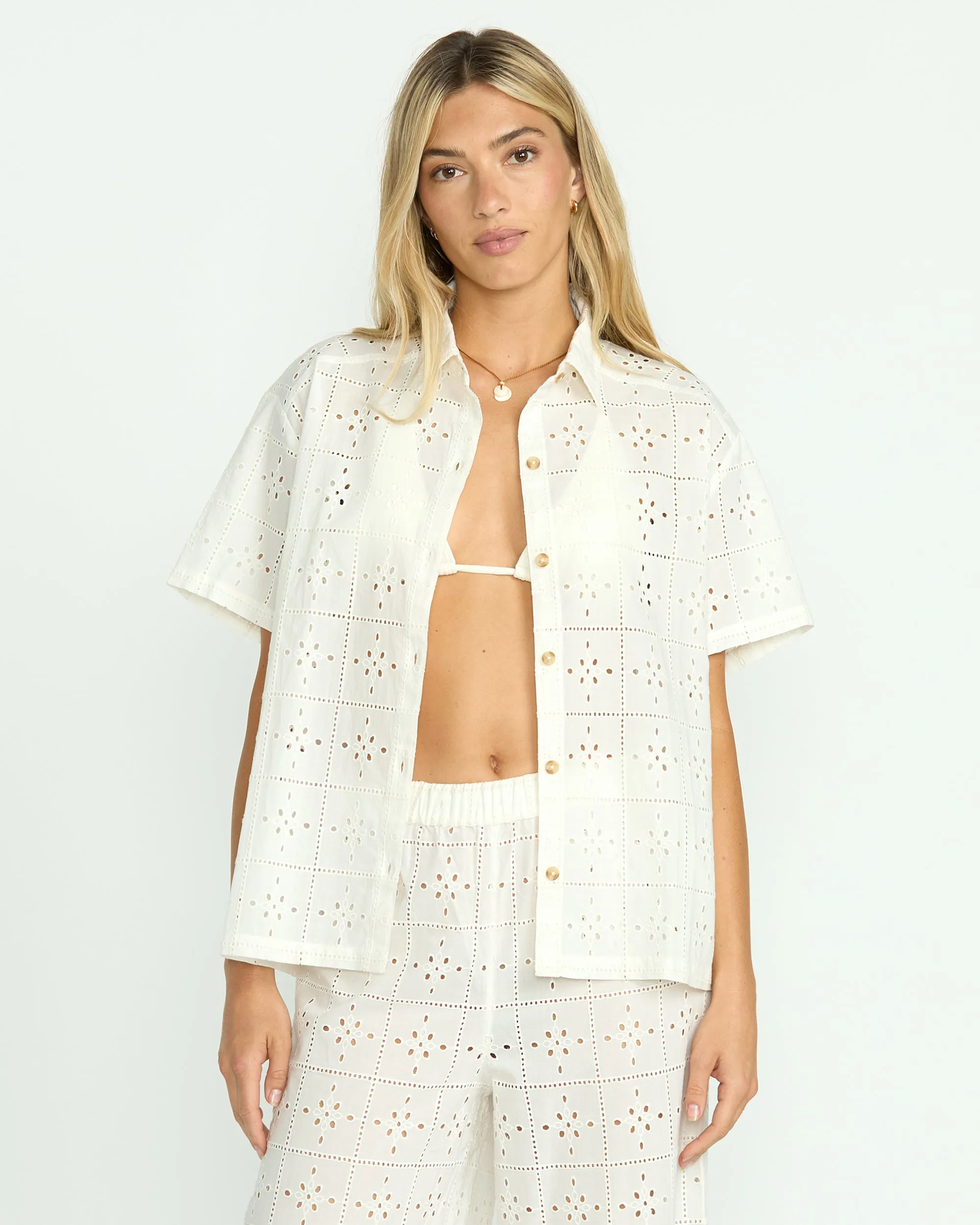 Eyelet Crush Beach Coverup Top - Salt Crystal Billabong
