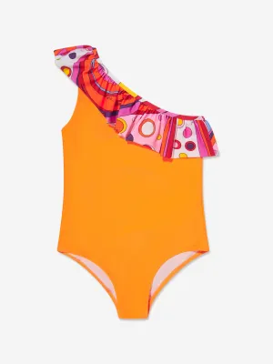Girls One Shoulder Swimsuit in Orange