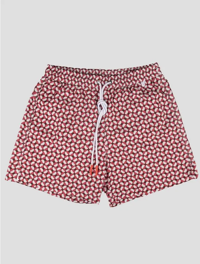Isaia Men's Red Geometric Pattern Swim Trunks