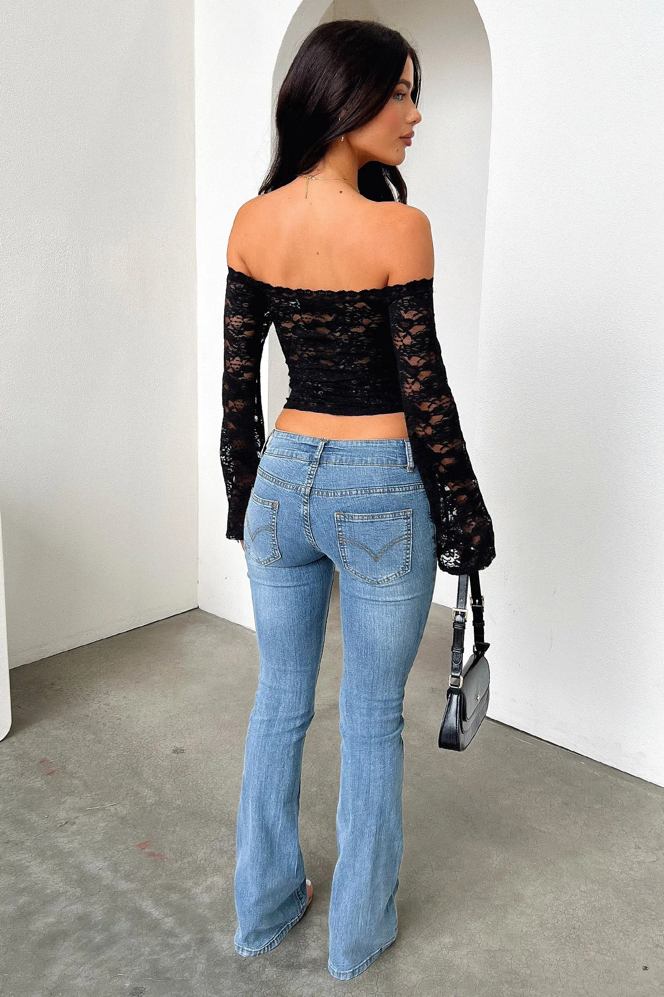 Loriqueet Off Shoulder Lace Long Sleeve Top - Black