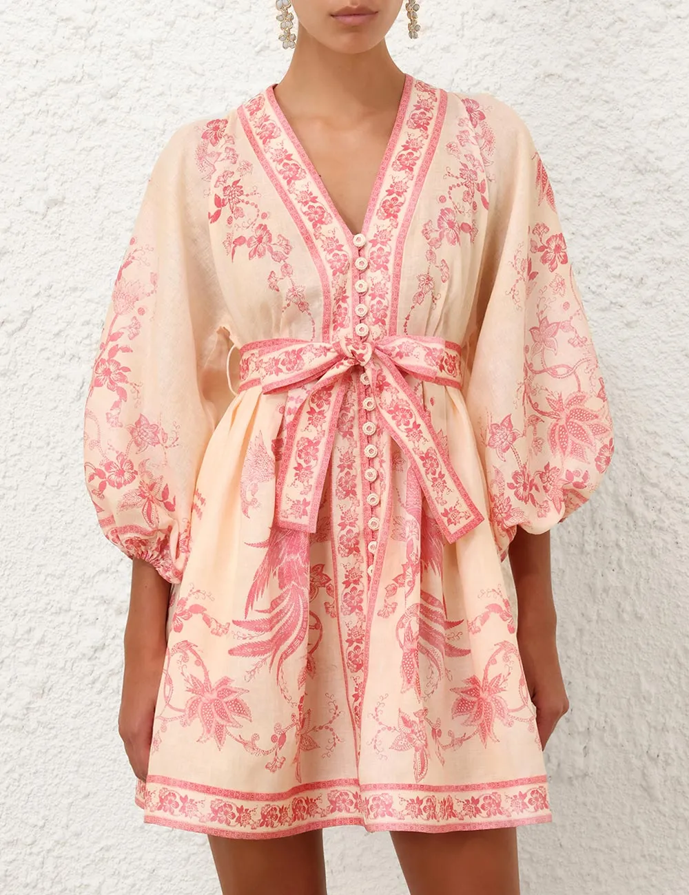Lucky Plunge Mini Dress in Cream/Pink Floral